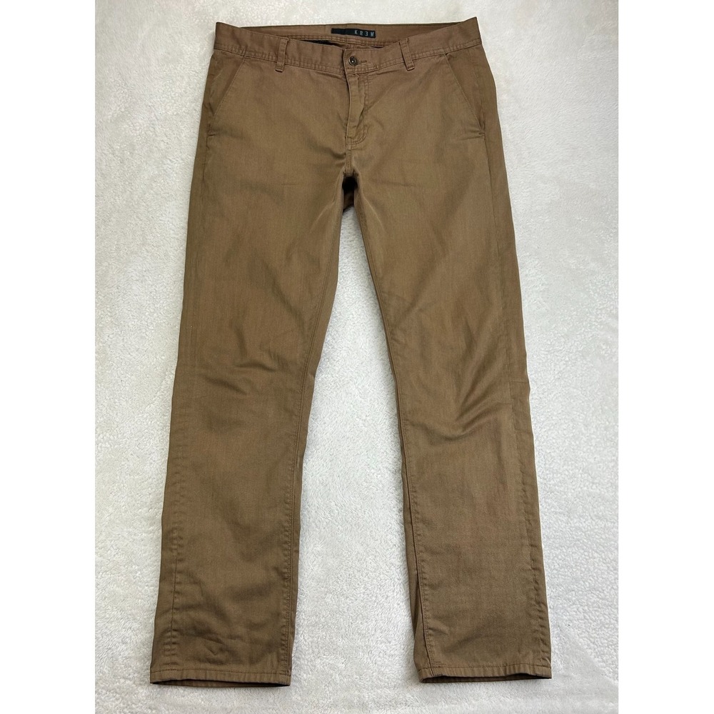 KR3W Chino Pants Mens 36x32 Khaki Brown Flat Front Straight Leg Slash Pocket